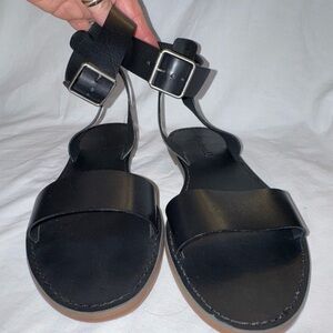 New Madewell Boardwalk Leather Ankle Strap Sandals Black Size 8 1/2 M